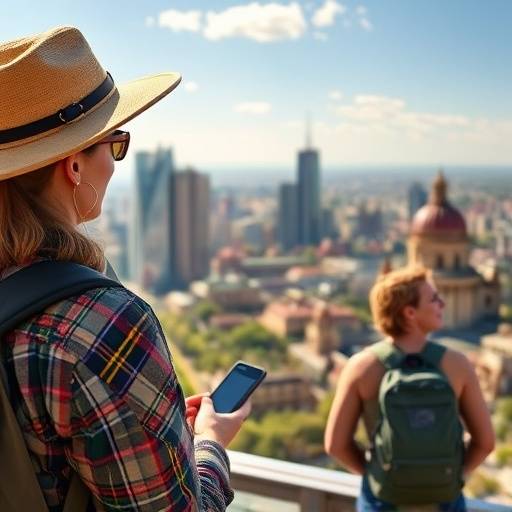 A tour guide showing tourists the sights in Johannesburg