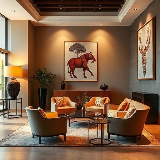 The lobby of the 'Cape Splendour Boutique Hotel' in Cape Town, featuring a modern design with African art.